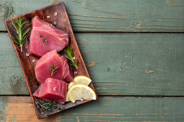 istock Raw tuna steak ( fillet ) photography . Top view 2190430045