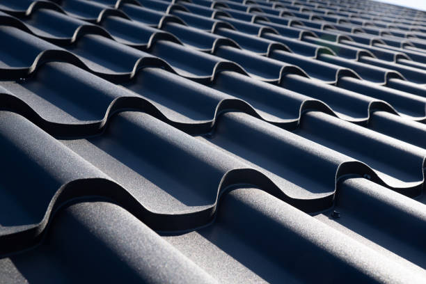 istock Corrugated metal roof tile closeup 2190435248