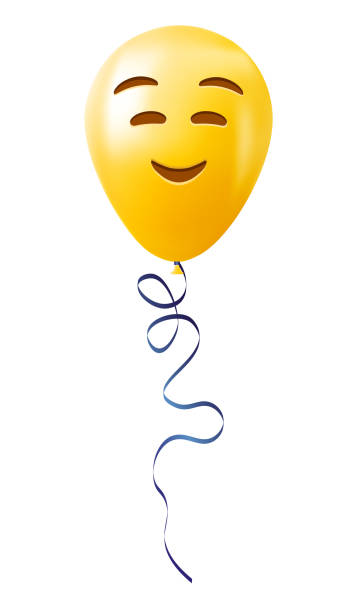 istock Emoji balloon with embarrassed smiling face Yellow emoji smile 2190435738
