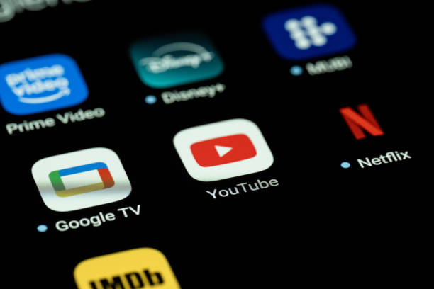 stanbul, Turkey - December 17, 2024: Social media applications Netflix, Amazon Prime, Mubi, YouTube, Disney Plus and Google TV on Smart Phone screen.