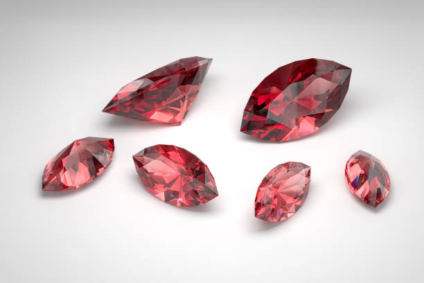 istock Scattering of rubies of different sizes on the white background. Marquise cut. 3d rendering. 2190445092