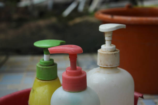 close up of pump bottles containing various types of soap