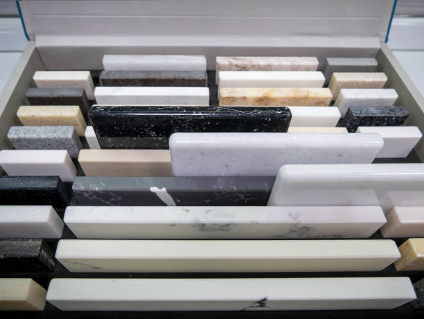 istock Stone texture for modern interior design. Furniture manufacturing. A sample of artificial acrylic stone for kitchen countertops and other furniture. 2190448802