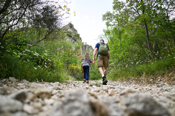 Low angle view of family in hiking.