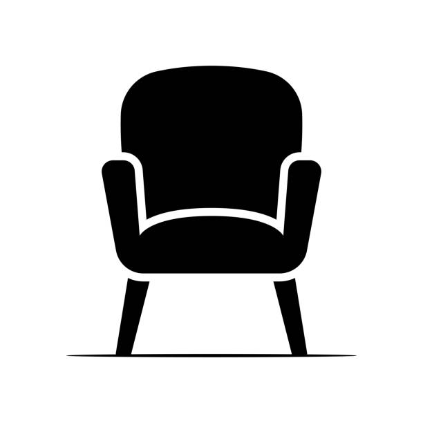 bildbanksillustrationer, clip art samt tecknat material och ikoner med soft armchair with backrest on legs icon. black silhouette. front view. vector simple flat graphic illustration. isolated object on white background. isolate. - stol
