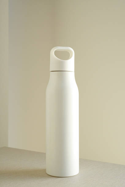istock White Stainless Steel Water Bottle with handle on white background , Mockup 2190455439