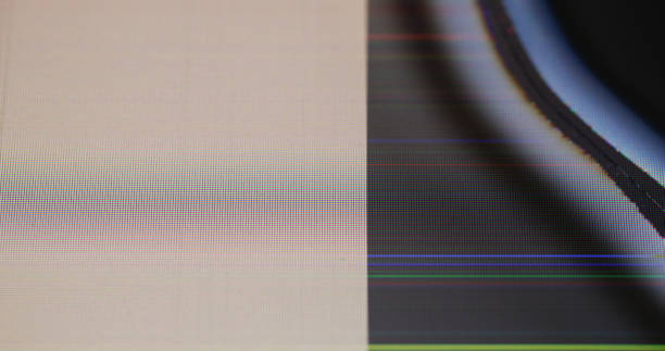 Pixel error. Overlay monitor. Illuminated black cracked glass display with broken colored glitch blur streaks. Failure demo grunge mode.