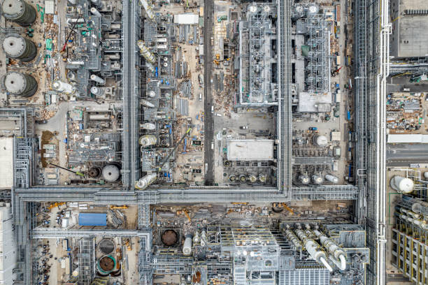 istock Aerial view of dense chemical plant construction site 2190467822