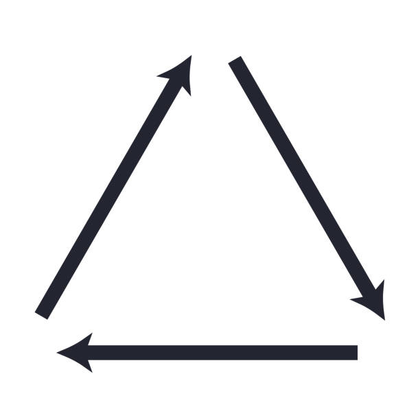 Three arrows triangle clockwise cycle. Flat vector illustration isolated on white Three arrows triangle clockwise cycle. Recycle, repeat, refresh. Flat vector illustration isolated on white background. human life cycle cartoon stock illustrations