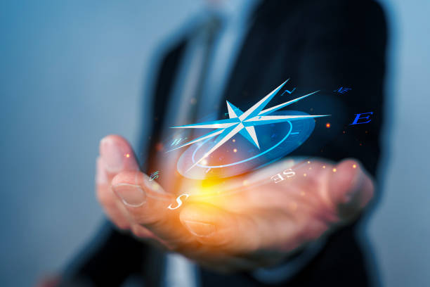 konzept der strategischen ausrichtung in der wirtschaft oder im marketing. zweck und richtung im geschäft. - zirkel stock-fotos und bilder