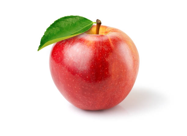 red apple with leaf white background. - apple stok fotoğraflar ve resimler
