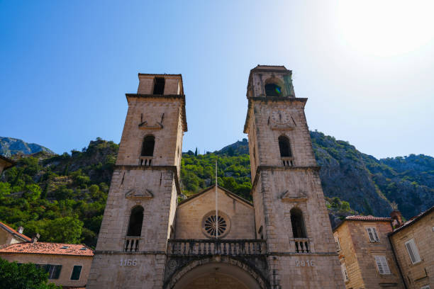Bell towers for the cathedral of Saint Tryphon in old town Kotor Montenegro