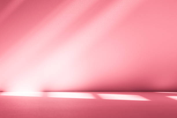 istock Wall interior background, studio, and backdrops show products. with shadow from window color white and pink light. background for text insertion and presentation of product 2190478983
