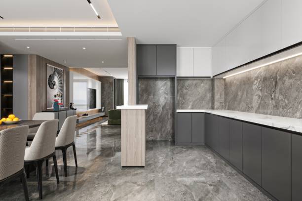 istock Contemporary Open-Plan Kitchen and Living Room Interior Design 2190482874