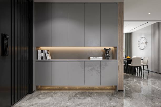 istock Modern Minimalist Interior with Stylish Gray Cabinetry and Accent Lighting 2190482907