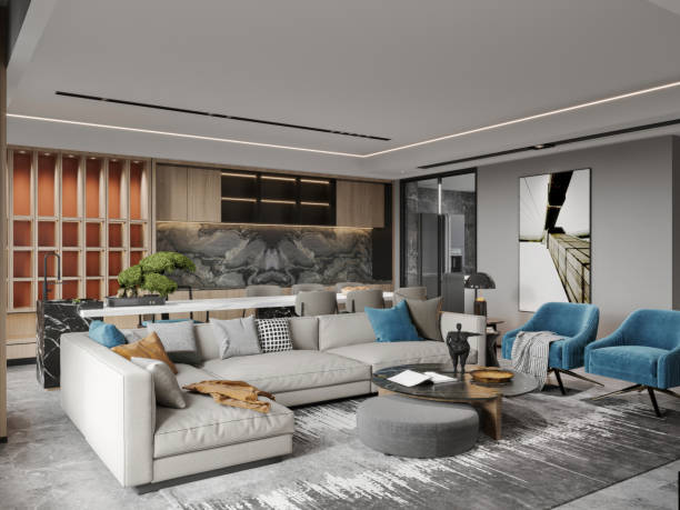 istock Contemporary Open-Plan Living Room and Kitchen with Luxurious Decor 2190482933