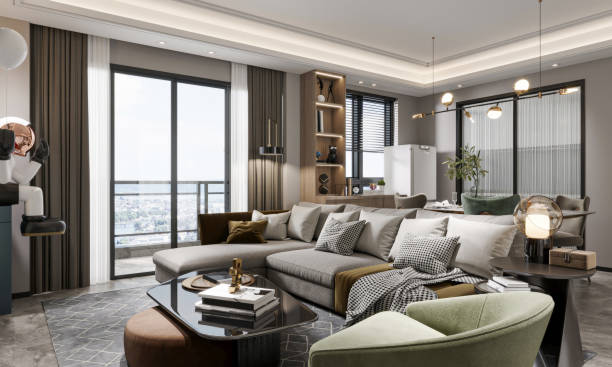 istock Luxury Apartment Living Room with Panoramic View and Modern Interiors 2190482966