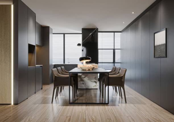 istock Modern Dining Room with Sleek Black Design and Minimalist Aesthetic 2190483022