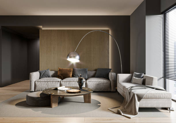 istock Modern Living Room with Neutral Tones, Cozy Sofa, and Elegant Lighting 2190483035