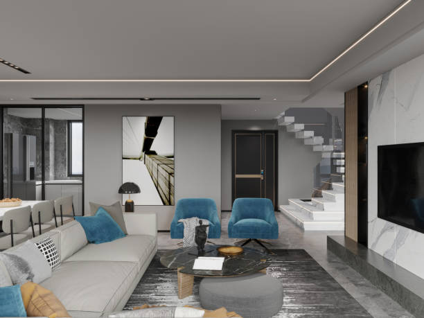 istock Modern Living Room with Blue Accent Chairs and Open-Concept Design 2190483114