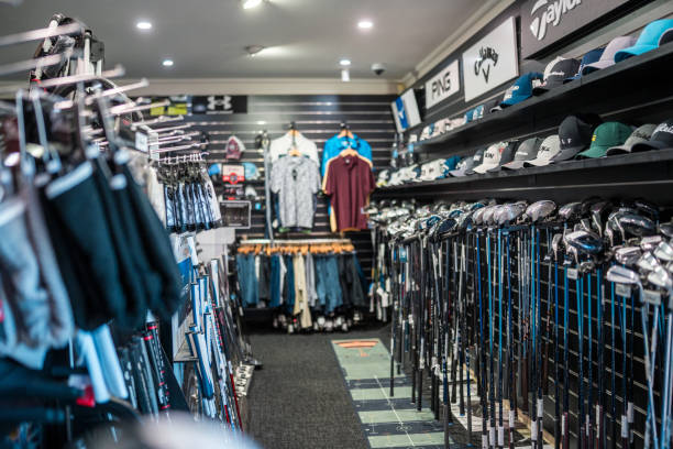istock Golf Equipment Display with Polished Clubs and Branded Apparel 2190489125