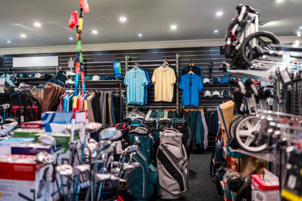 Golf Equipment Store with Vibrant Apparel and Gear Display