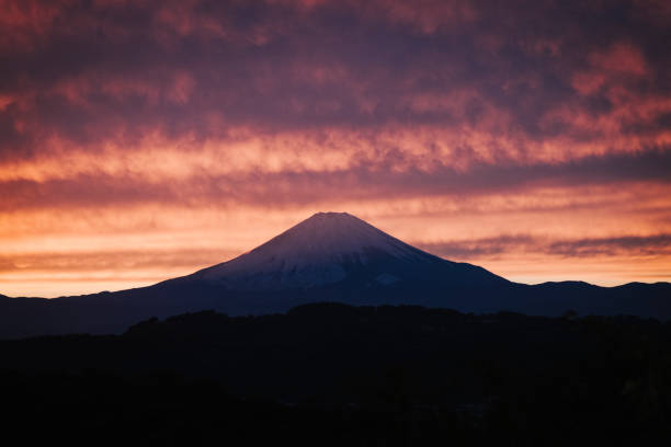 Distant view of Mt.Fuji at sunset time.