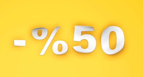 istock Fifty Percent Off Paper Text on Yellow Background 2190497688