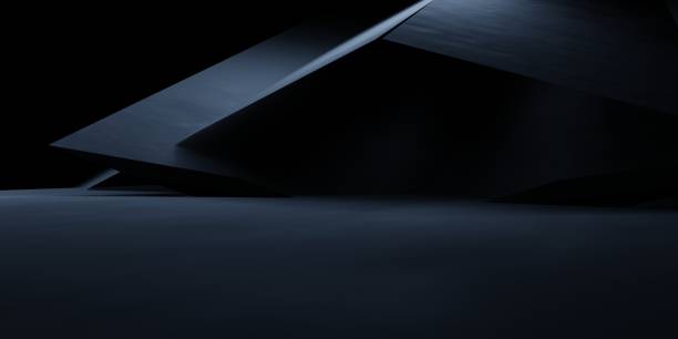 3d rendering of black abstract architecture modern dark background. Dystopia concept. Scene for advertising design, showroom, technology, future, sport, game, innovation, garage. Sci Fi Illustration