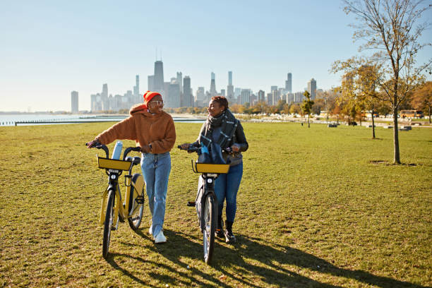 istock Eco-minded vacationers enjoying Chicago on bicycles 2190502581