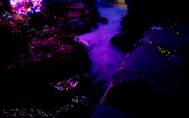 Stream and mist with colorful lighting decoration