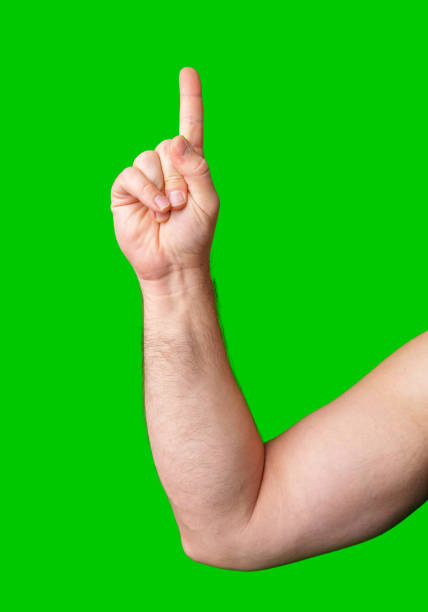 istock A raised right hand with a single finger pointing upward against a bright green background 2190505842