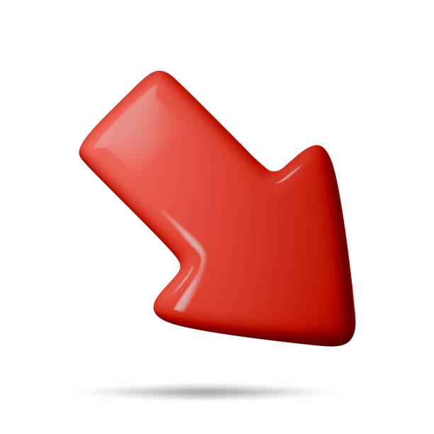 istock 3d Arrow pointing down and sideways red color. Realistic 3d render In minimal style. Icon isolated on white background. Vector illustration 2190511674
