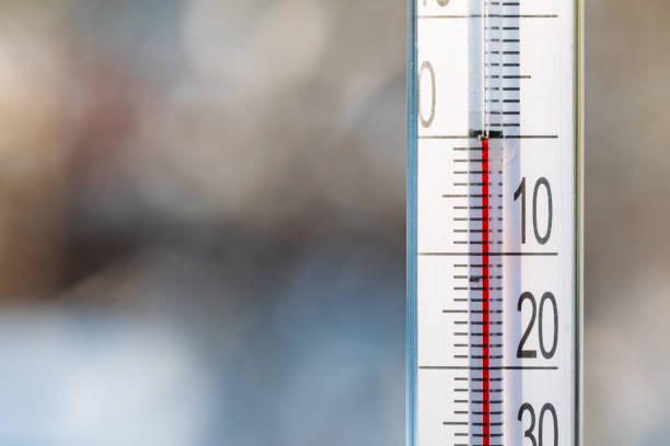 istock Outdoor thermometer indicates freezing point temperature 2190512378