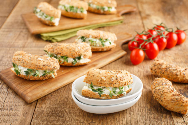 istock Sliced Bagel Sandwiches with Cream Cheese 2190515768