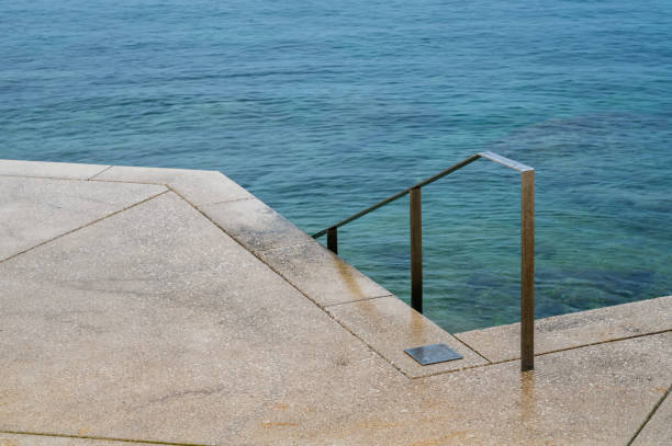 istock Chrome metal grab bar at seaside swimming area 2190517708