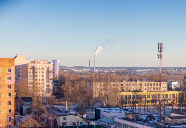 istock Typical eastern european city seen trough window at winter. Concept 2190519164