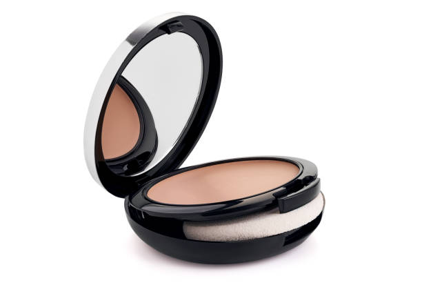 istock Opened Cosmetic face powder, Compact foundation  with puff, isolated on white background 2190522429