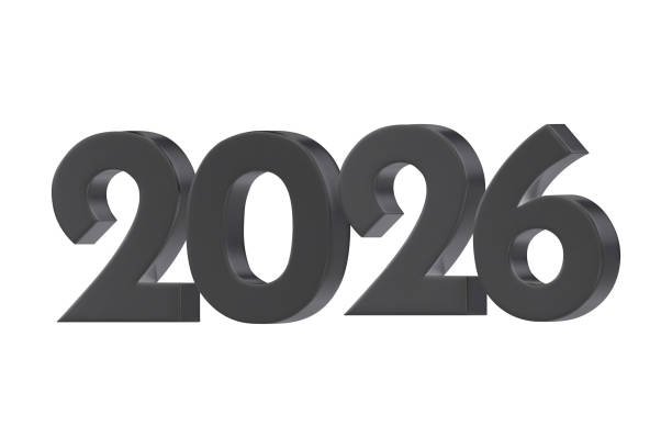 istock 3D vector numbers 2026 in a black metallic color. Design object for New Year greeting cards, advertising banners. Metal numbers are bold and sleek, and with sharp edges. 3D element isolated on white 2190523416