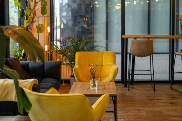 istock interior of a empty modern hotel lounge cafe. 2190527843