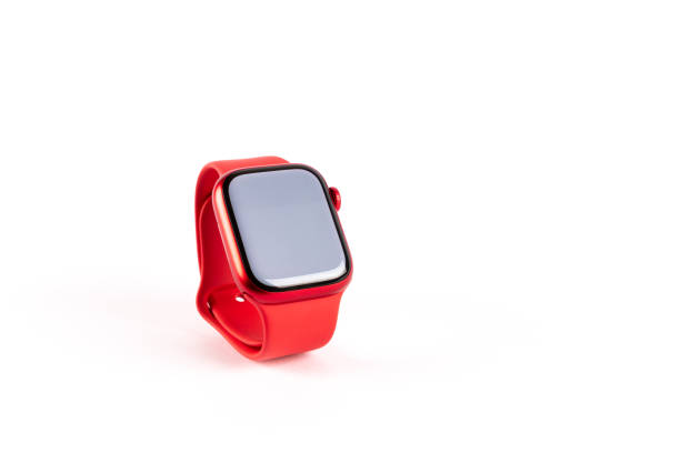 Las Palmas, Spain, December, 19, 2024: Close up image of a new Apple Watch Series 9 RED isolated on white background. High quality photo