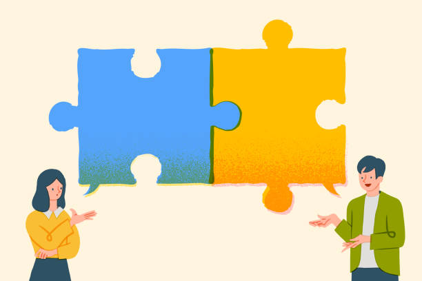 istock Receive information concept. Business communication skills, explain idea, speak, tell and listen to coworkers, work discussion or success send, business people connect speech bubble jigsaw puzzle. 2190530756