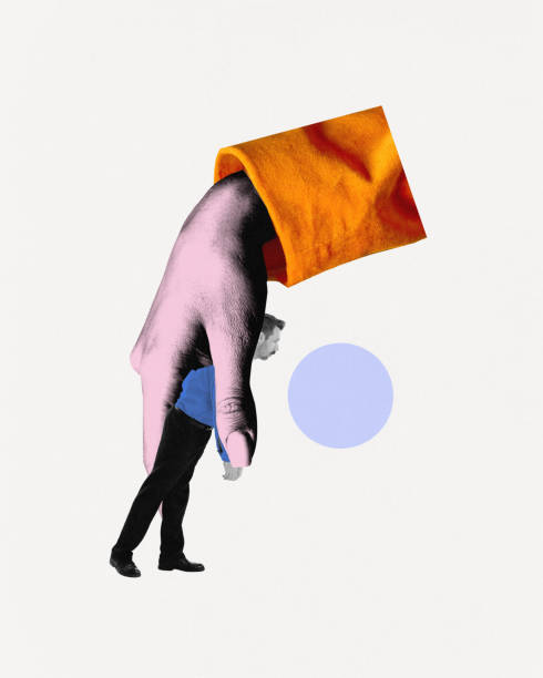 istock Contemporary art collage. Person leaning on oversized hand, symbolizing reliance on support during emotional hardships. 2190531518