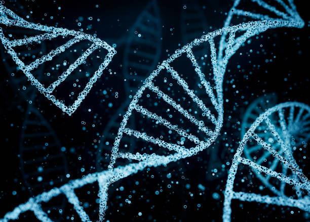 istock Abstract blue DNA strands in a liquid environment with suspended particles. 2190535290