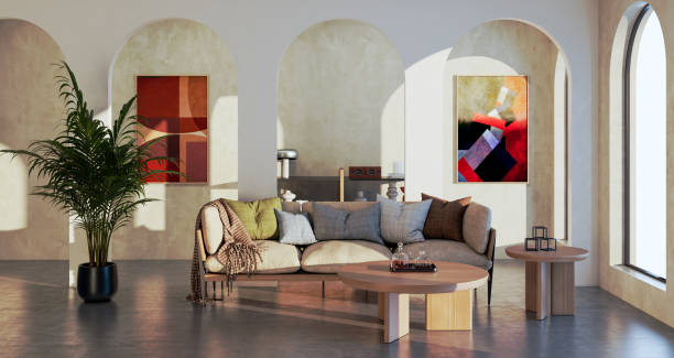 istock Large luxury modern bright interiors Living room mockup illustration 3D rendering image 2190536097
