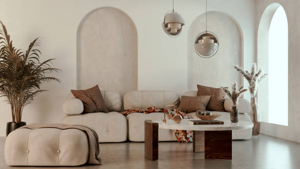 istock Large luxury modern bright interiors Living room mockup illustration 3D rendering image 2190536284