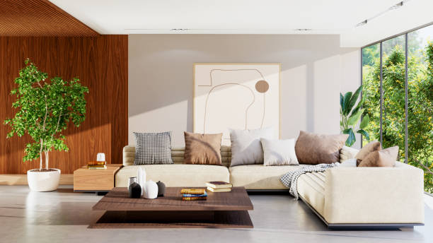 istock Large luxury modern bright interiors Living room mockup illustration 3D rendering image 2190536339