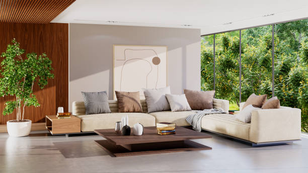 istock Large luxury modern bright interiors Living room mockup illustration 3D rendering image 2190536349