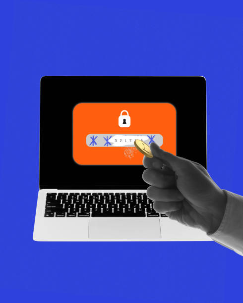 istock Contemporary art collage. Hand holding golden key unlocks password-protected screen on laptop, symbolizing secure access and data protection online. 2190544178