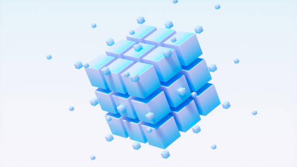 istock Large Cube Formed by Smaller Blue Cubes with a Halo of Surrounding Cubes, 3D Rendering 2190548539